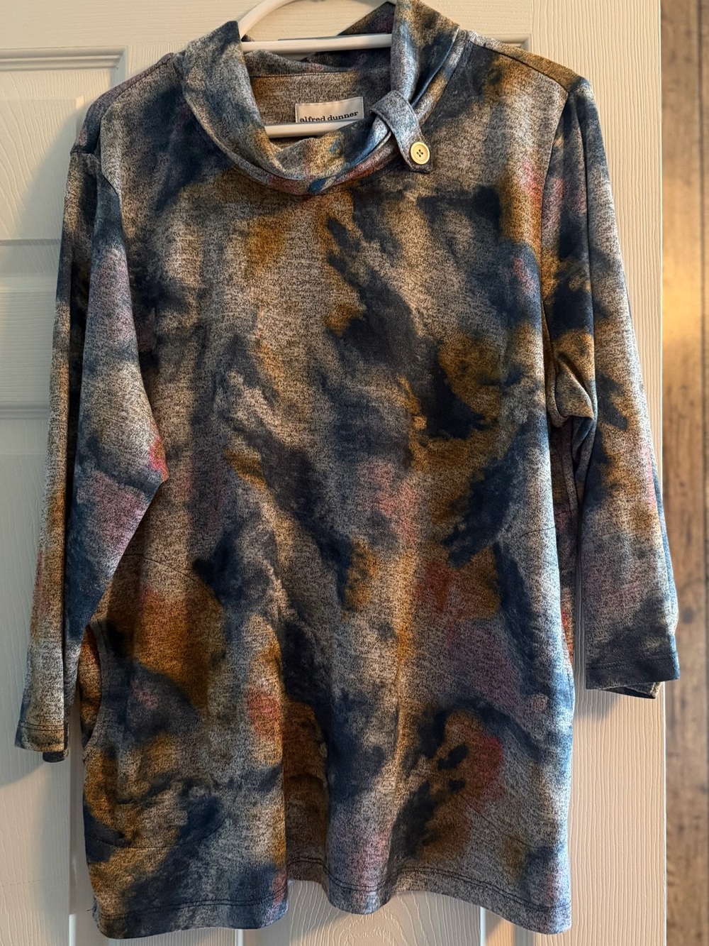 Alfred Dunner Multicolor Watercolor-Print Cowl Neck Tunic Sweater